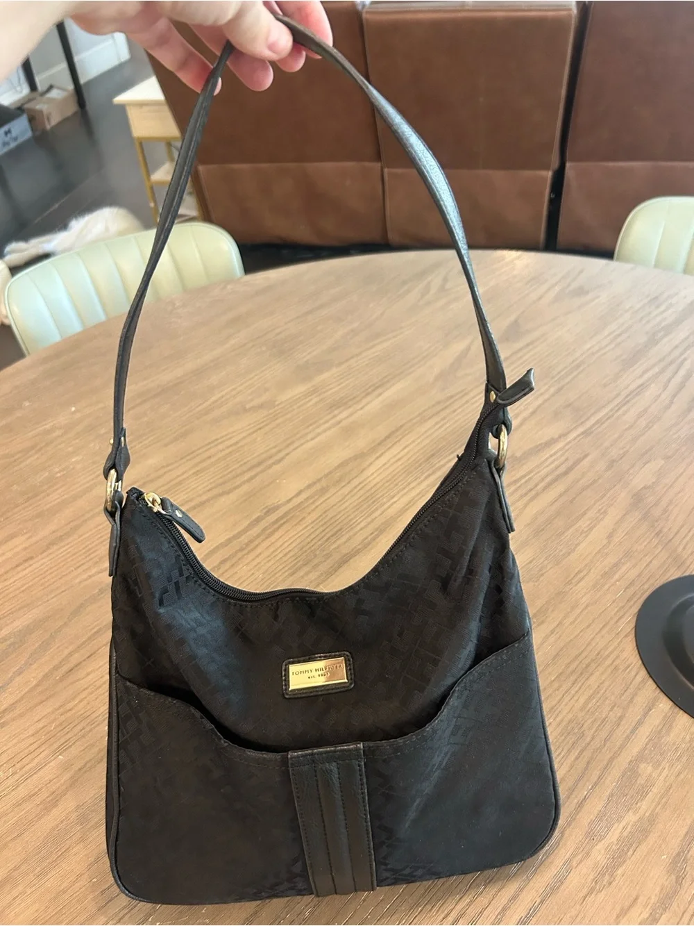 Tommy Hilfiger Black Jacquard Shoulder Bag